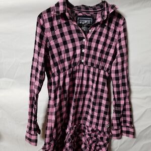 PINK Victoria's Secret Pink and Black Plaid Long-Sleeve Tunic Dress